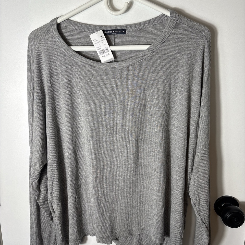 Brandy Melville Gray Long Sleeve Scoop Neck Top